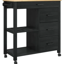 vidaXL Köksvagn MONZA Svart 84 x 40 x 88,5 cm Massiv furu