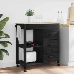 vidaXL Köksvagn MONZA Svart 84 x 40 x 88,5 cm Massiv furu