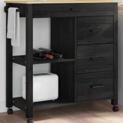 vidaXL Köksvagn MONZA Svart 84 x 40 x 88,5 cm Massiv furu