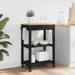 Best vidaXL Köksvagn MONZA 60 x 40 x 88,5 cm Massiv furu Svart