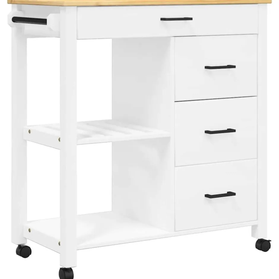 vidaXL Köksvagn MONZA 84x40x88,5 cm massivt furu Vit