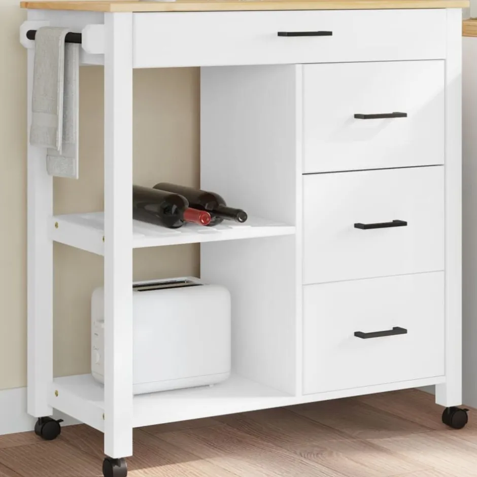 vidaXL Köksvagn MONZA 84x40x88,5 cm massivt furu Vit