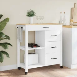 vidaXL Köksvagn MONZA 84x40x88,5 cm massivt furu Vit