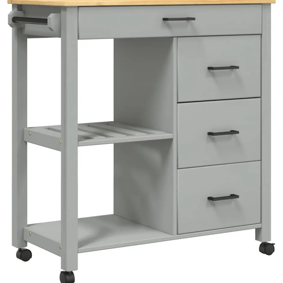 Discount vidaXL Köksvagn MONZA 84x40x88,5 cm massivt furu Grå