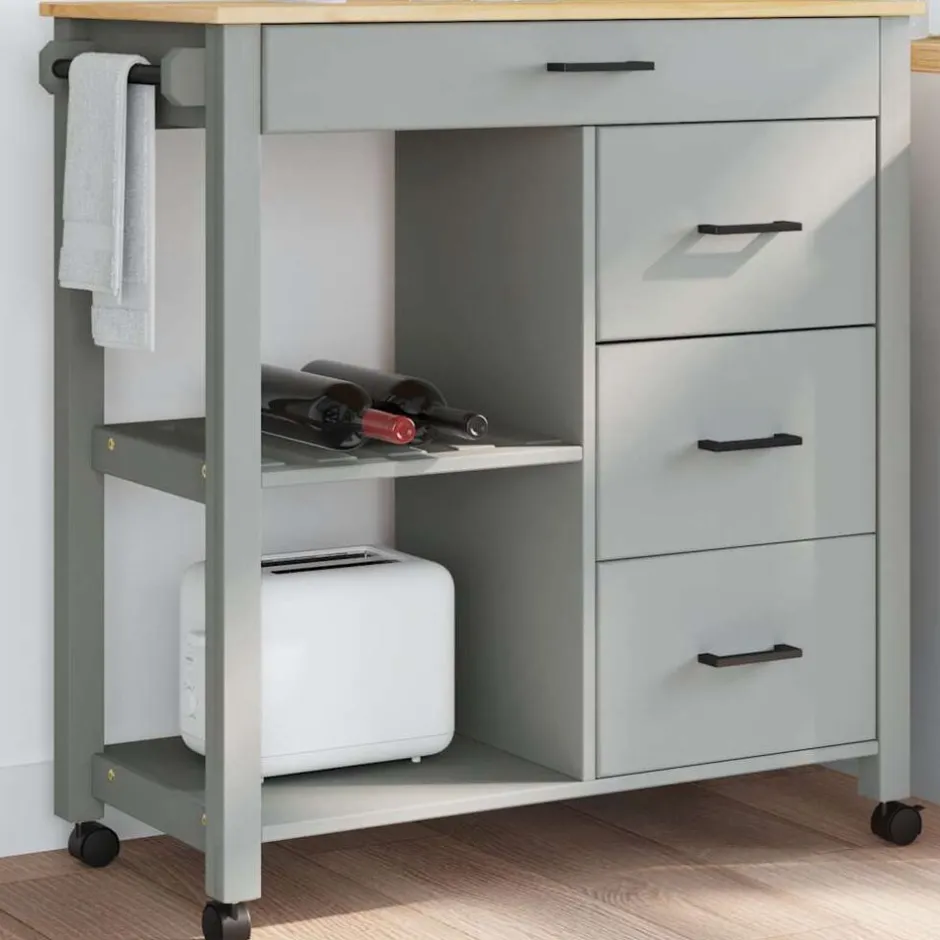 Discount vidaXL Köksvagn MONZA 84x40x88,5 cm massivt furu Grå