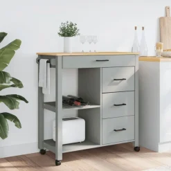 Discount vidaXL Köksvagn MONZA 84x40x88,5 cm massivt furu Grå
