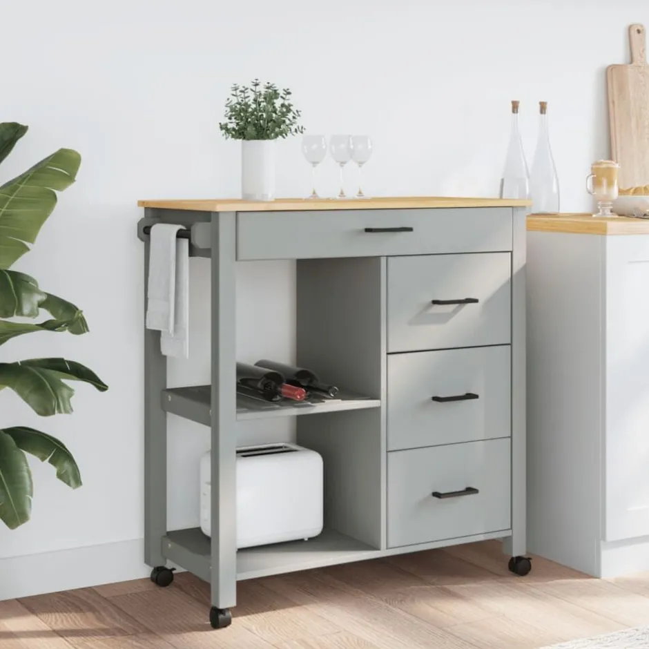Discount vidaXL Köksvagn MONZA 84x40x88,5 cm massivt furu Grå