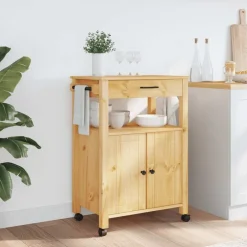 Outlet vidaXL Köksvagn MONZA 60x40x88,5 cm massivt furu Brun