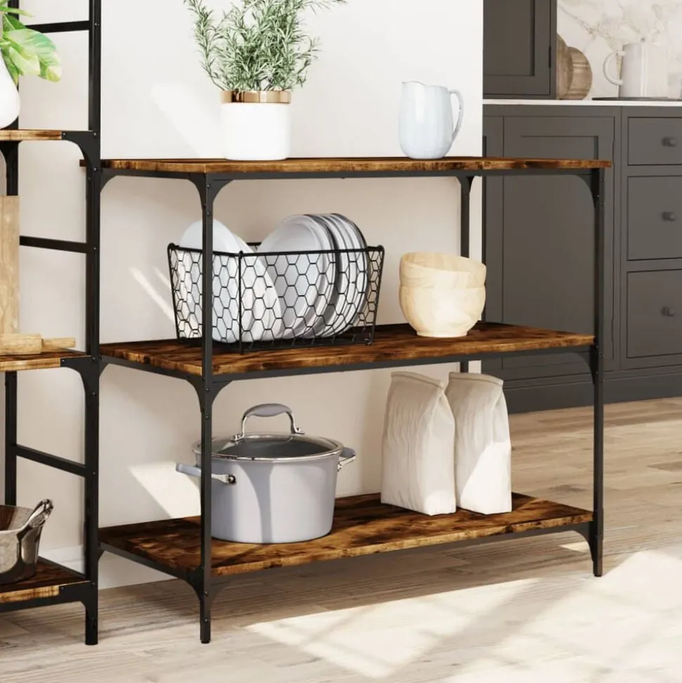vidaXL Köksvagn rökfärgad ek 102x50x95 cm konstruerat trä