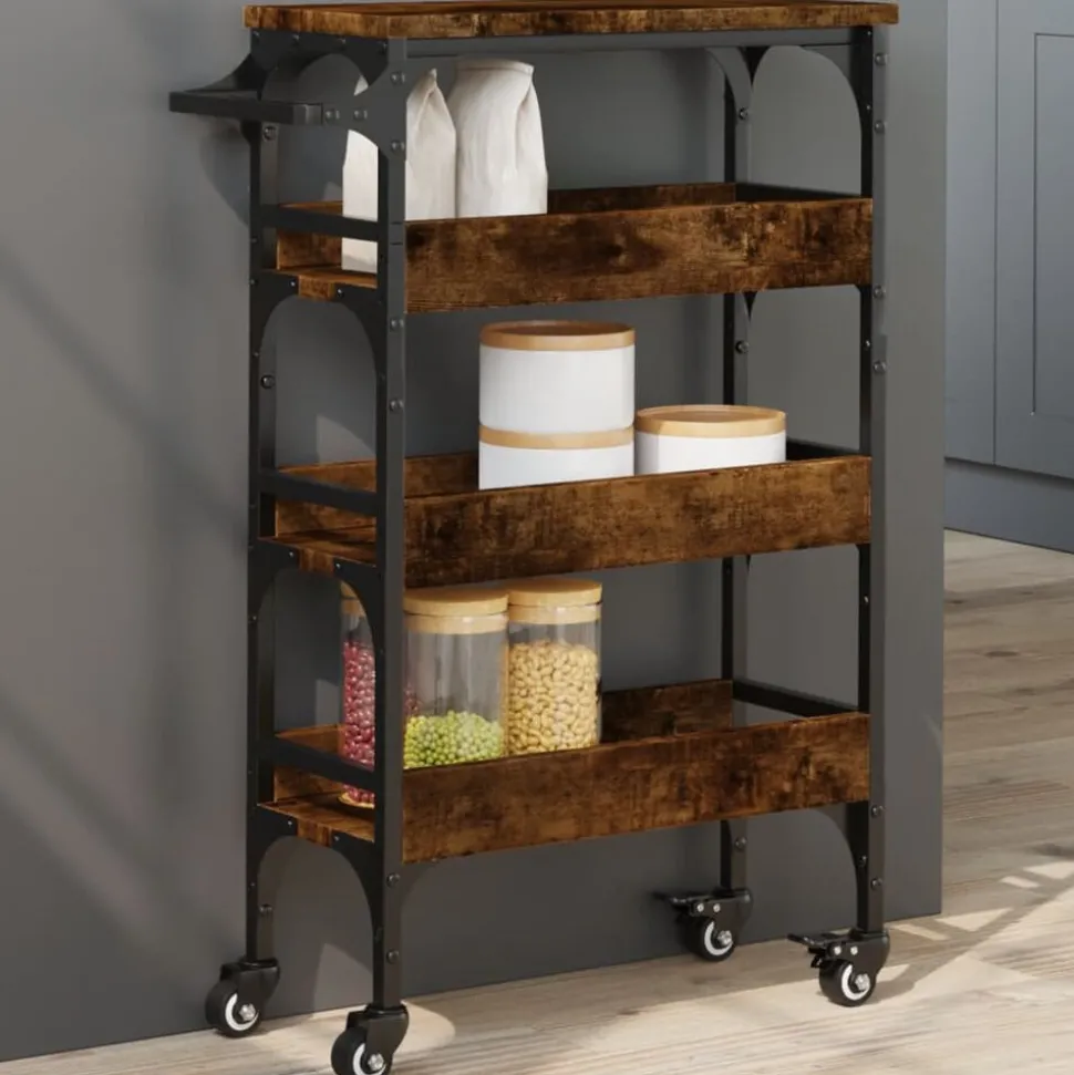 vidaXL Köksvagn rökfärgad ek 53x20x76 cm konstruerat trä