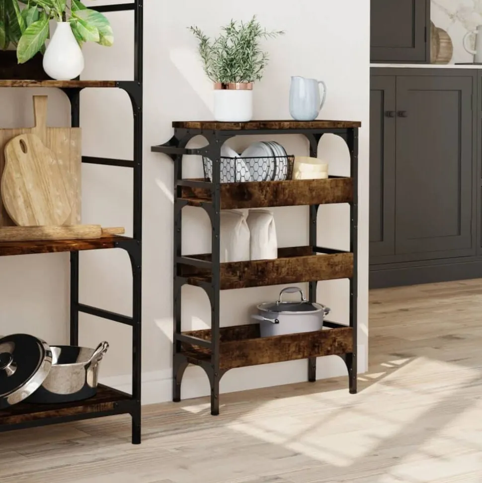 vidaXL Köksvagn rökfärgad ek 53x20x76 cm konstruerat trä
