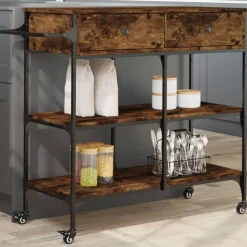 vidaXL Köksvagn rökfärgad ek 105x42x95 cm konstruerat trä