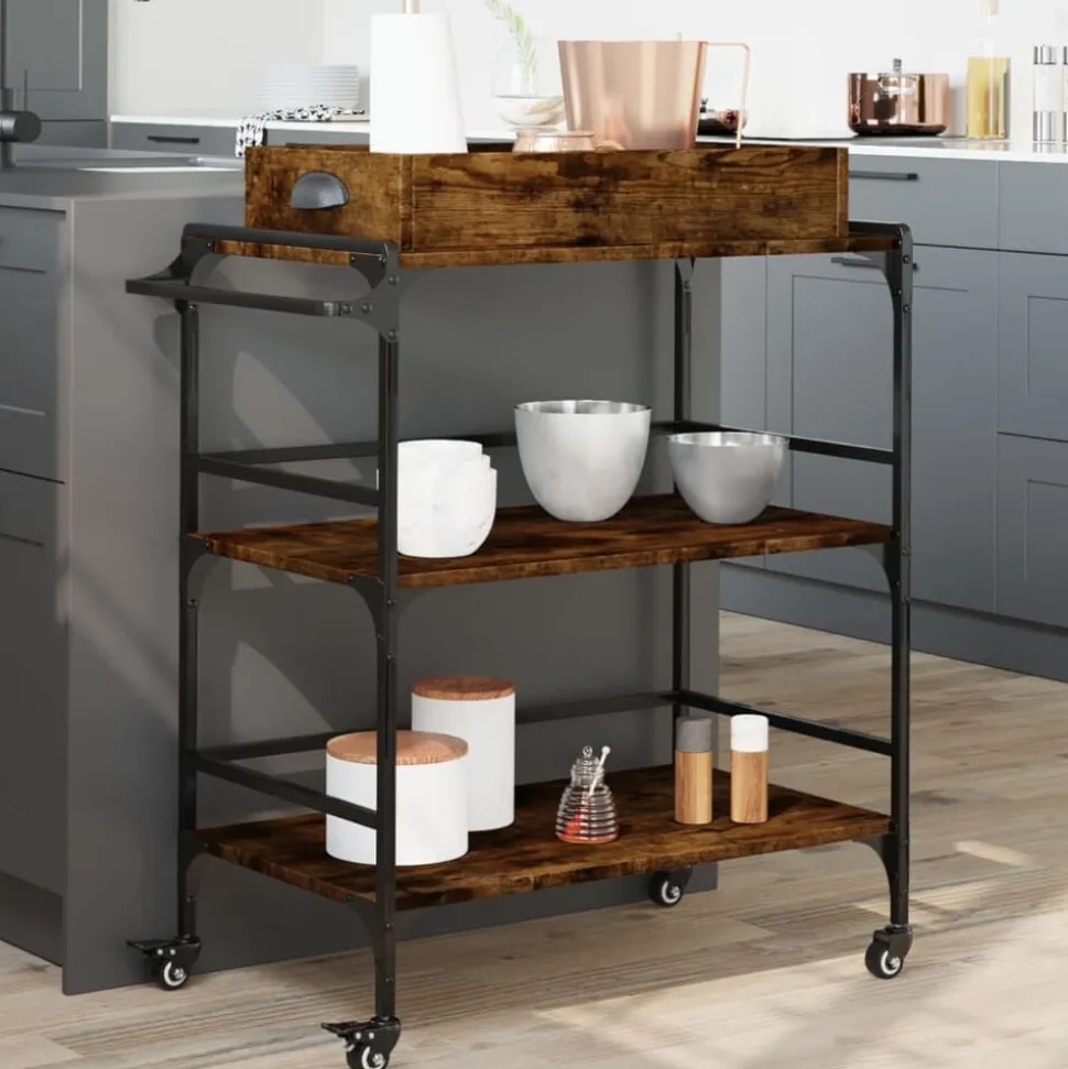 vidaXL Köksvagn rökfärgad ek 81,5x41x92,5 cm konstruerat trä