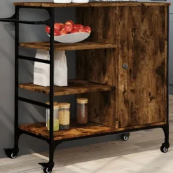 Outlet vidaXL Köksvagn 87,5x38,5x84,5 cm konstruerat trä Rökfärgad ek