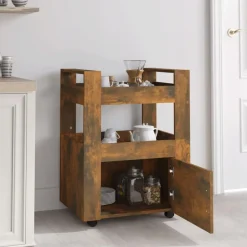 vidaXL Köksvagn rökfärgad ek 60x45x80 cm konstruerat trä