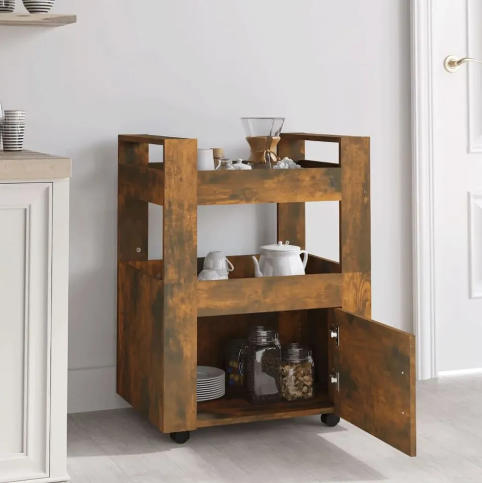 vidaXL Köksvagn rökfärgad ek 60x45x80 cm konstruerat trä