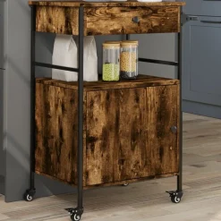 Sale vidaXL Köksvagn 56x43x89,5 cm konstruerat trä Rökfärgad ek