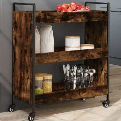 vidaXL Köksvagn rökfärgad ek 70x30x82 cm konstruerat trä