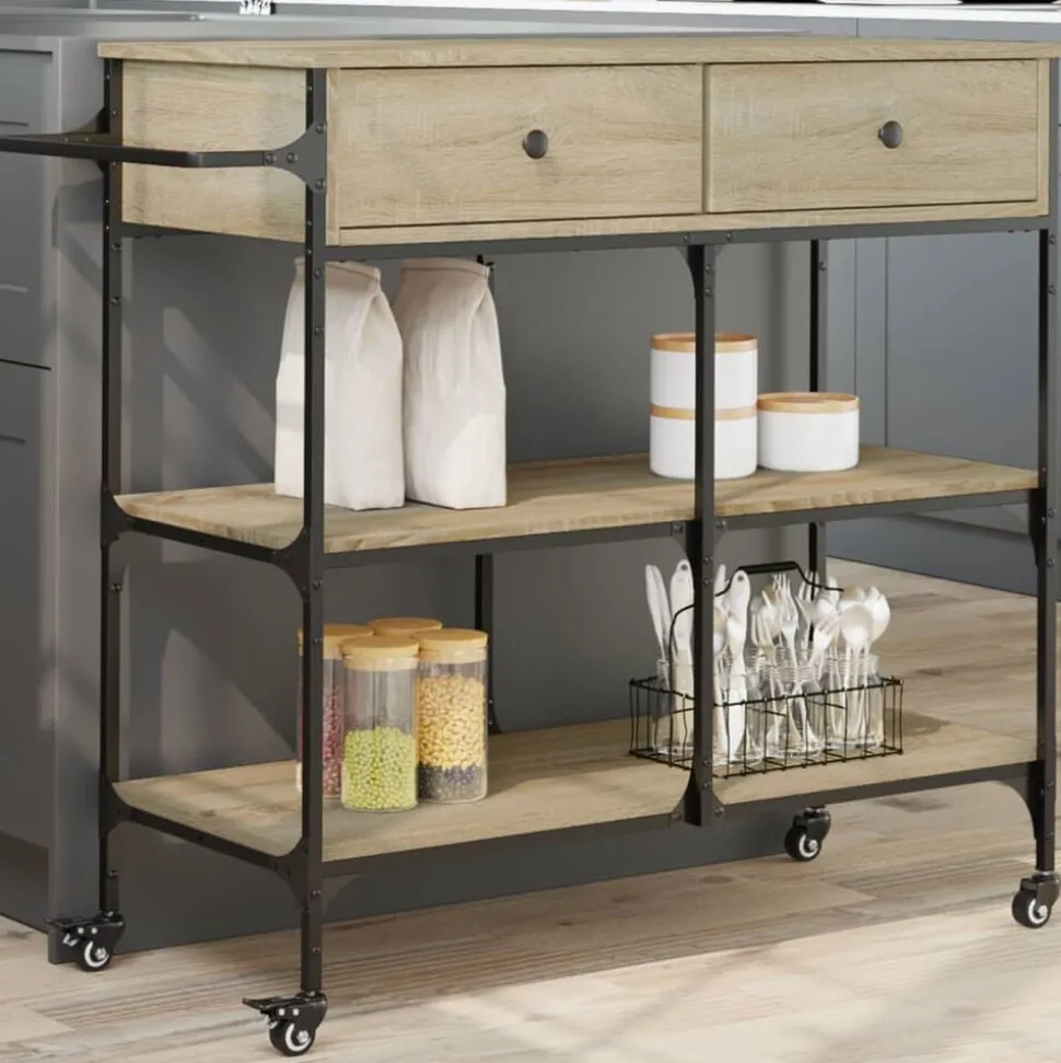 vidaXL Köksvagn sonoma-ek 105x42x95 cm konstruerat trä