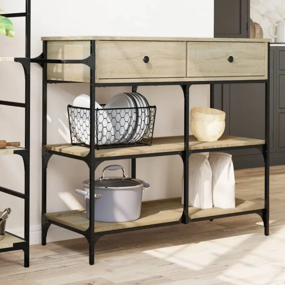 vidaXL Köksvagn sonoma-ek 105x42x95 cm konstruerat trä