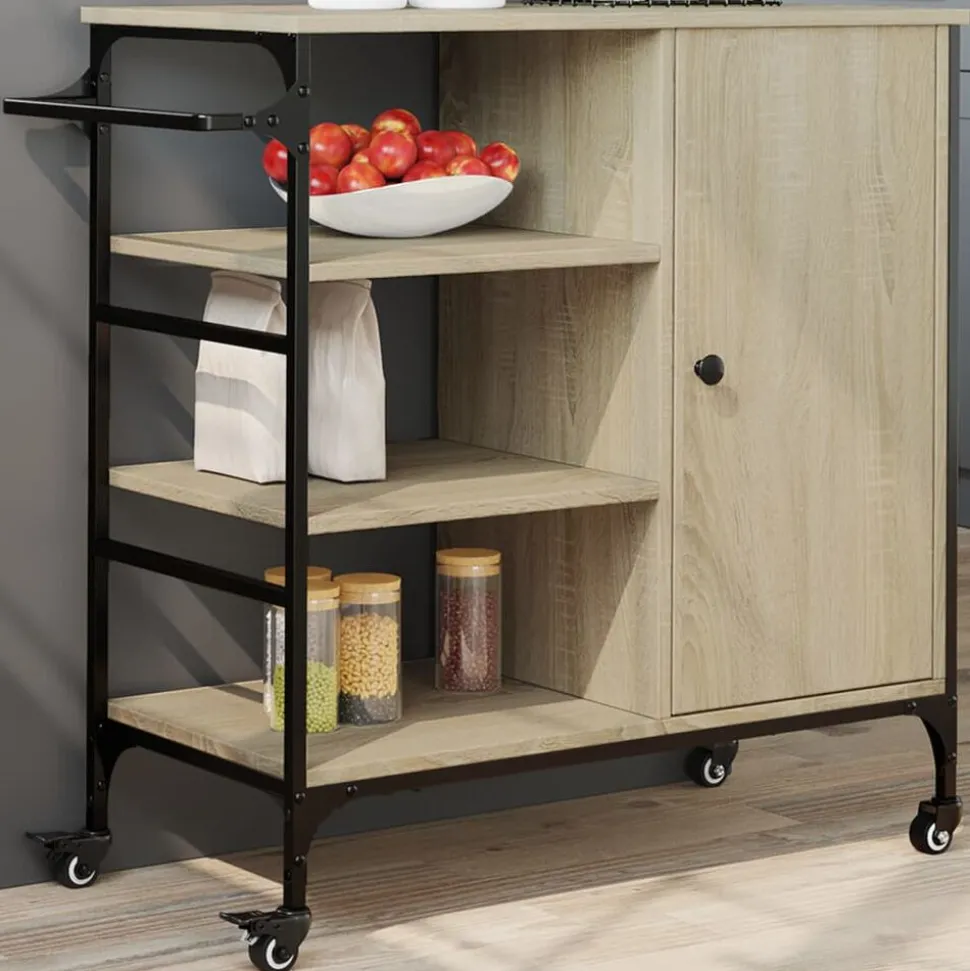 vidaXL Köksvagn sonoma-ek 87,5x38,5x84,5 cm konstruerat trä