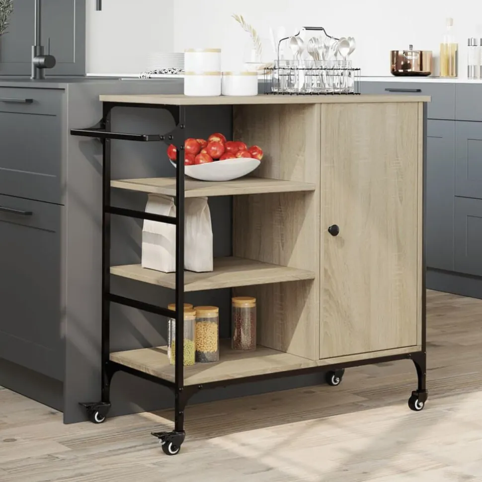 vidaXL Köksvagn sonoma-ek 87,5x38,5x84,5 cm konstruerat trä