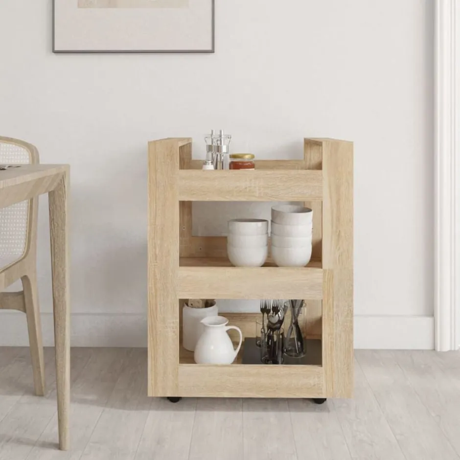 Discount vidaXL Köksvagn sonoma-ek 60x45x80 cm konstruerat trä Sonoma ek