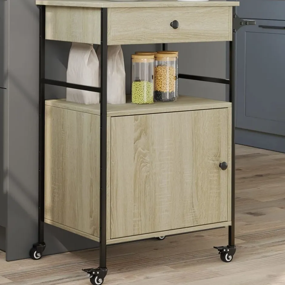Discount vidaXL Köksvagn sonoma-ek 56x43x89,5 cm konstruerat trä Sonoma ek