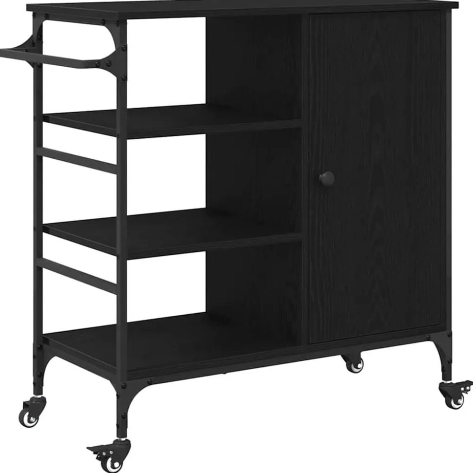 vidaXL Köksvagn Svart Ek 87.5 x 39 x 84.5 cm Konstruerat trä