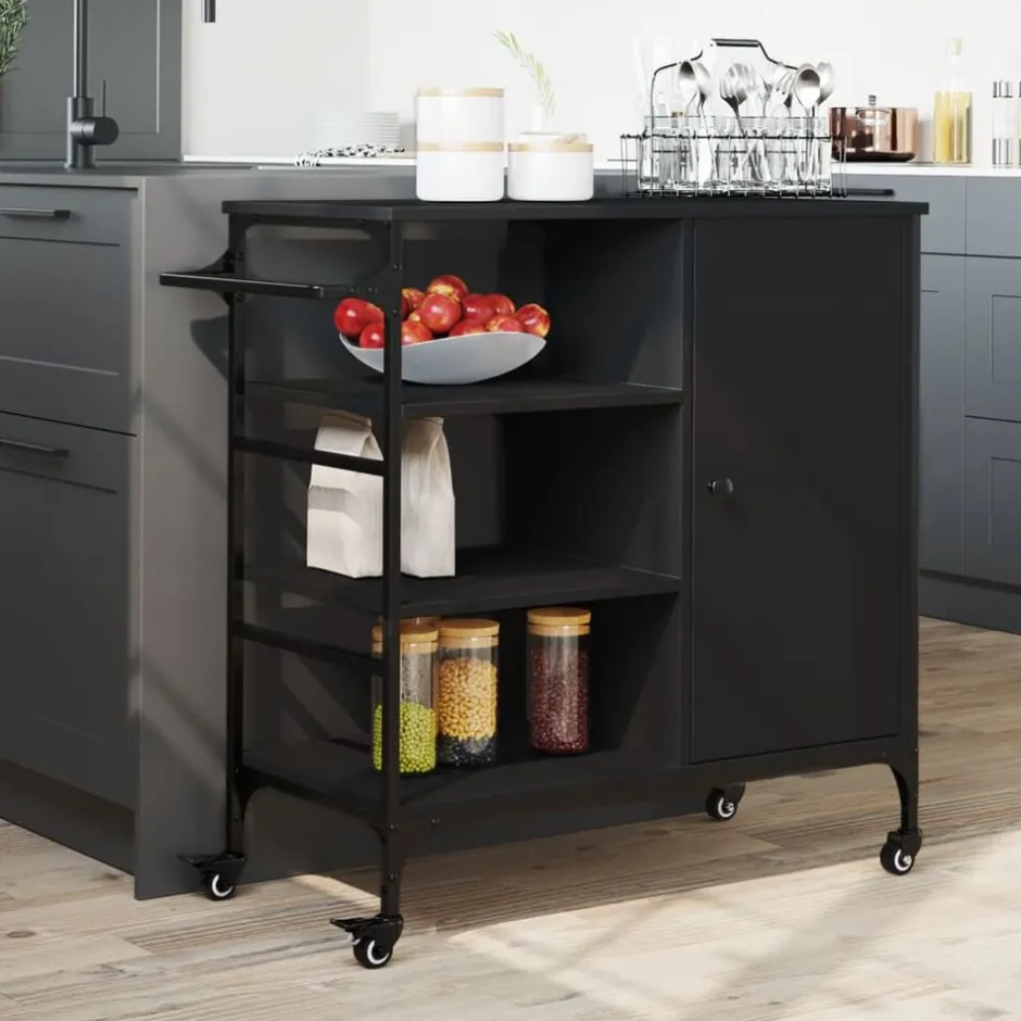 Outlet vidaXL Köksvagn 87,5x38,5x84,5 cm konstruerat trä Svart