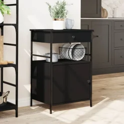 Best vidaXL Köksvagn 56x43x89,5 cm konstruerat trä Svart