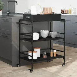 vidaXL Köksvagn svart 81,5x41x92,5 cm konstruerat trä
