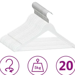 vidaXL Klädgalgar 20 st halkfria vit trä