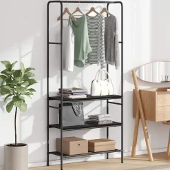 vidaXL Klädhängare med hylla Svart Ek 77 x 30 x 171 cm Konstruerat trä