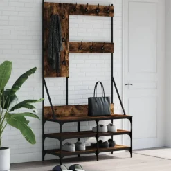 vidaXL Klädställning med skoförvaring rökfärgad ek 100x40x184 cm