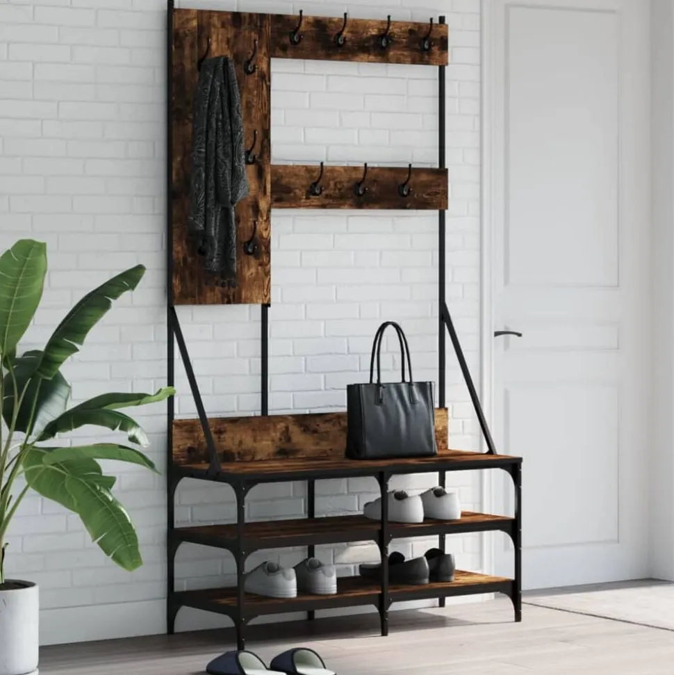 vidaXL Klädställning med skoförvaring rökfärgad ek 100x40x184 cm