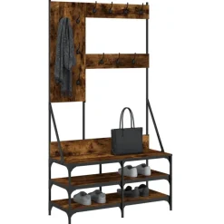 vidaXL Klädställning med skoförvaring rökfärgad ek 100x40x184 cm