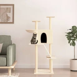 vidaXL Klösträd med sisalpelare gräddvit 143 cm