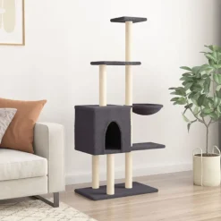 vidaXL Klösträd med sisalpelare mörkgrå 145 cm