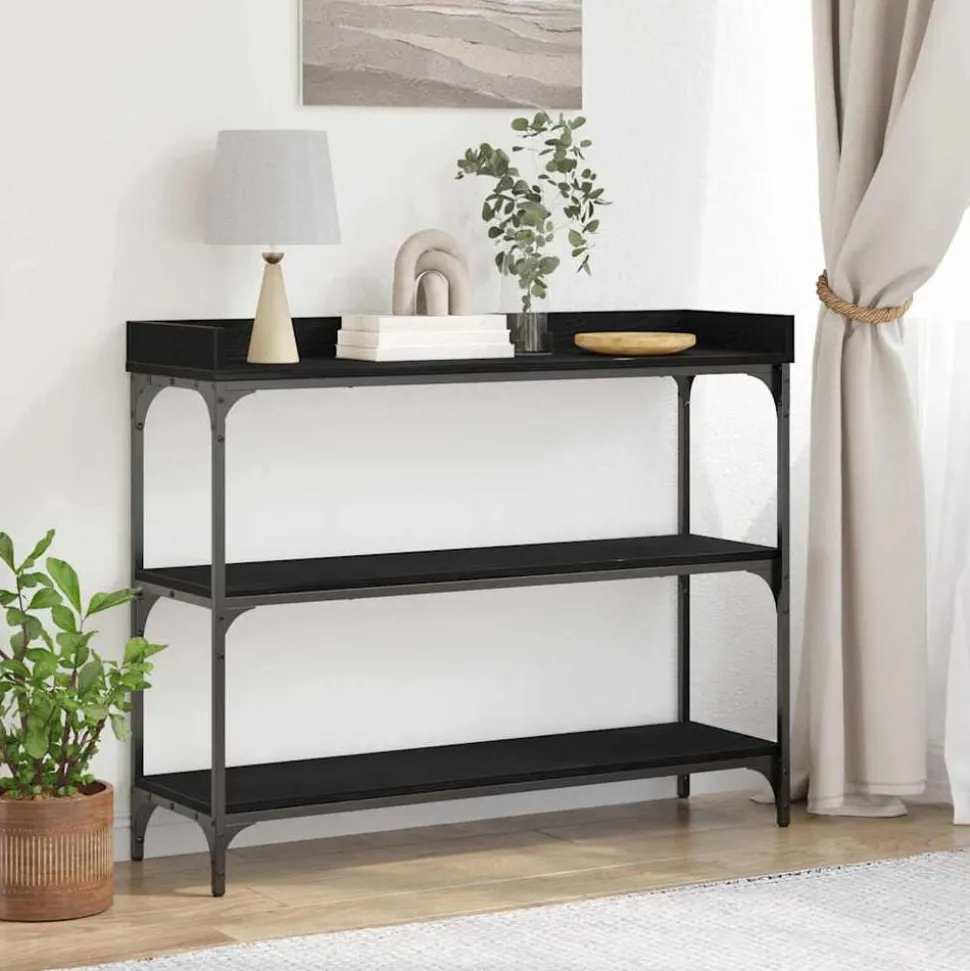 vidaXL Konsolbord med hylla med lagring Svart ek 100 x 30 x 80 cm