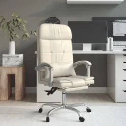 vidaXL Kontorsstol med massage gräddvit konstläder