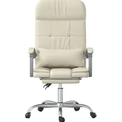 vidaXL Kontorsstol med massage gräddvit konstläder