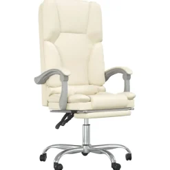 vidaXL Kontorsstol med massage gräddvit konstläder