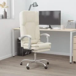 vidaXL Kontorsstol med massage gräddvit konstläder