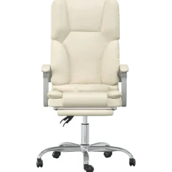 vidaXL Kontorsstol med massage gräddvit konstläder