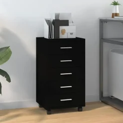 Hot vidaXL Lådskåp med hjul konstruerat trä Svart