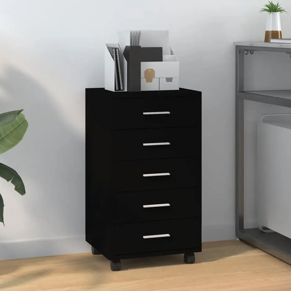 Hot vidaXL Lådskåp med hjul konstruerat trä Svart