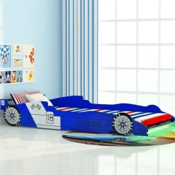 vidaXL LED Barnsäng racerbil 90x200 cm blå