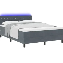 vidaXL LED Box Säng med madrass med led Mörkgrå 140 x 190 cm Sammet