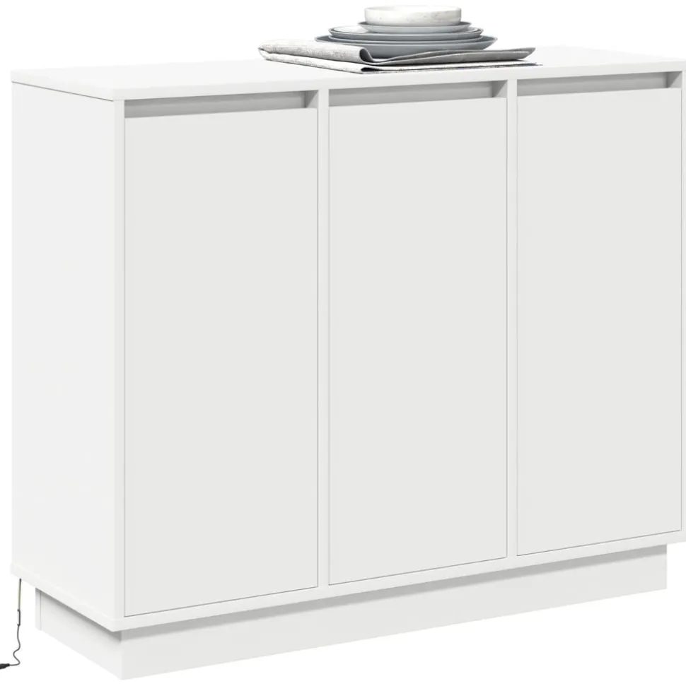 vidaXL LED-sido bord Vit 90 x 32 x 75 cm Konstruerat trä